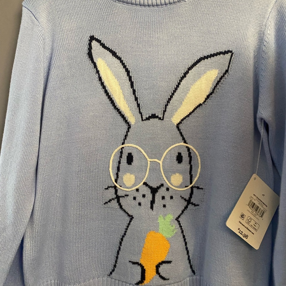 New! Kids Blue Lightweight Bunny Sweater Size 4T Easter - Picture 2 of 3